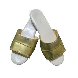 Daniel Green Dormie Slippers Womens 8W Gold Metallic Wedge Mule House Shoes Glam